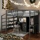 preview thumbnail 2 of 8, Contemporary Full Metal Loft Bed With Table Set and Large storage Wardrobe, Sturdy Construction & Safety Guaranteed, Black