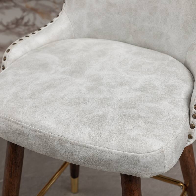 Modern Faux Leather Tufted Nailhead Trim Counter Stool Set of 2