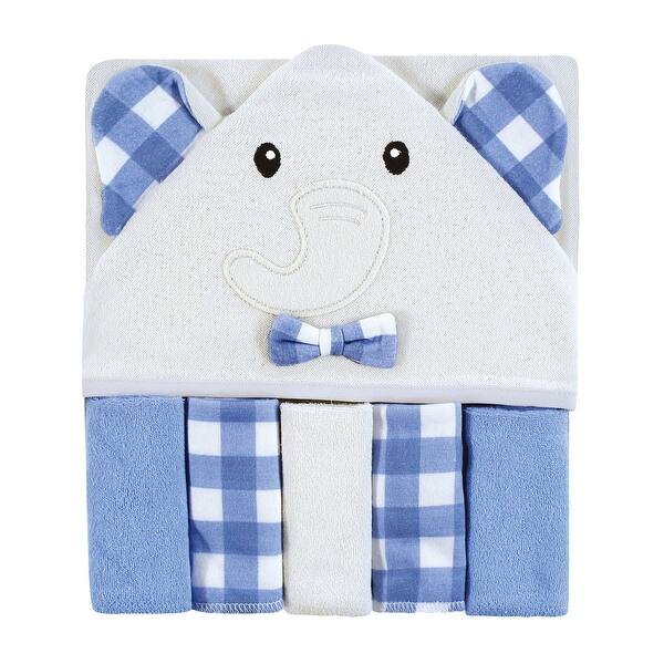 slide 1 of 1, Hudson Baby Infant Boy Hooded Towel and Five Washcloths Set, Gingham Elephants, One Size - Gingham Elephant - One Size One Size - Gingham Elephant