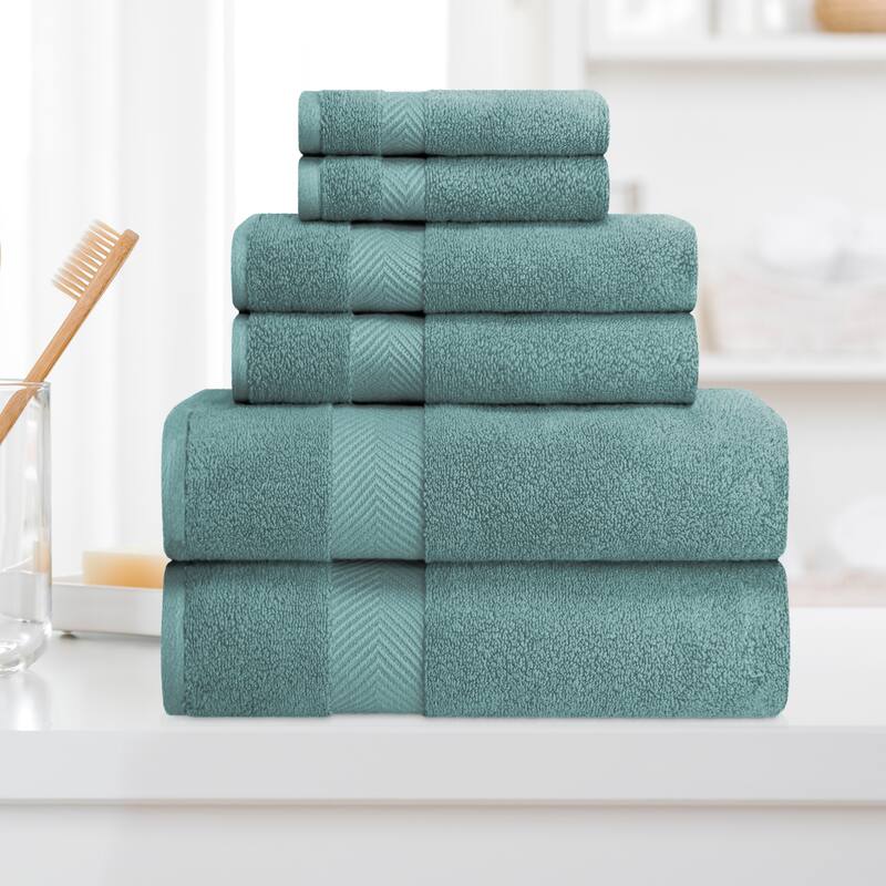 Superior Soft and Absorbent Zero Twist Cotton 6-piece Towel Set - Jade