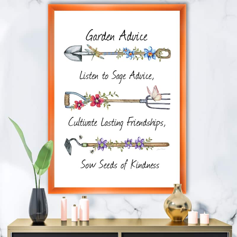 Designart "Garden Inspiration-D" Cottage Framed Art Print - 12 in. wide x 20 in. high - Orange