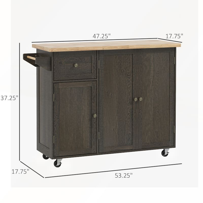 Triple-Cabinet Rolling Kitchen Island on Wheels