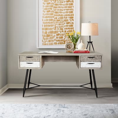 Bridges 4 Drawer Desk in Two Tone Acacia Wood