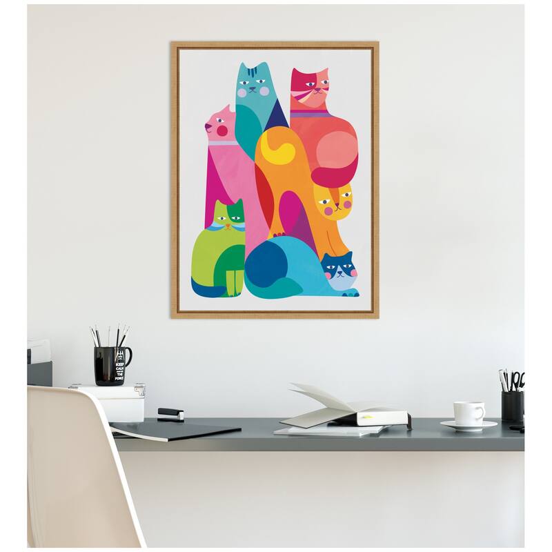 Kate and Laurel Modern Abstract Cats by Rachel Lee Framed Canvas Wall Art Print