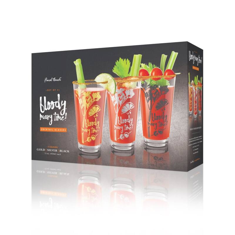 Final Touch Set of 3 Bloody Mary Time Cocktail Glasses - 15 Oz