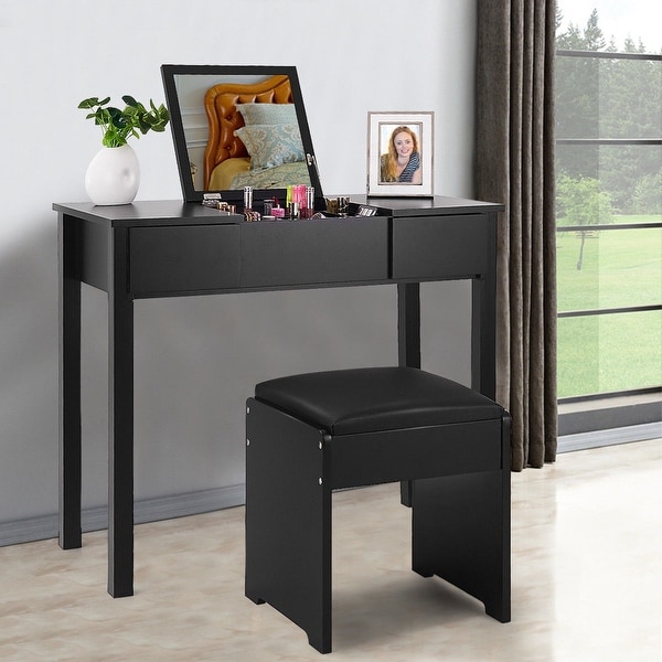 Shop Costway Black Vanity Dressing Table Set Mirrored ...