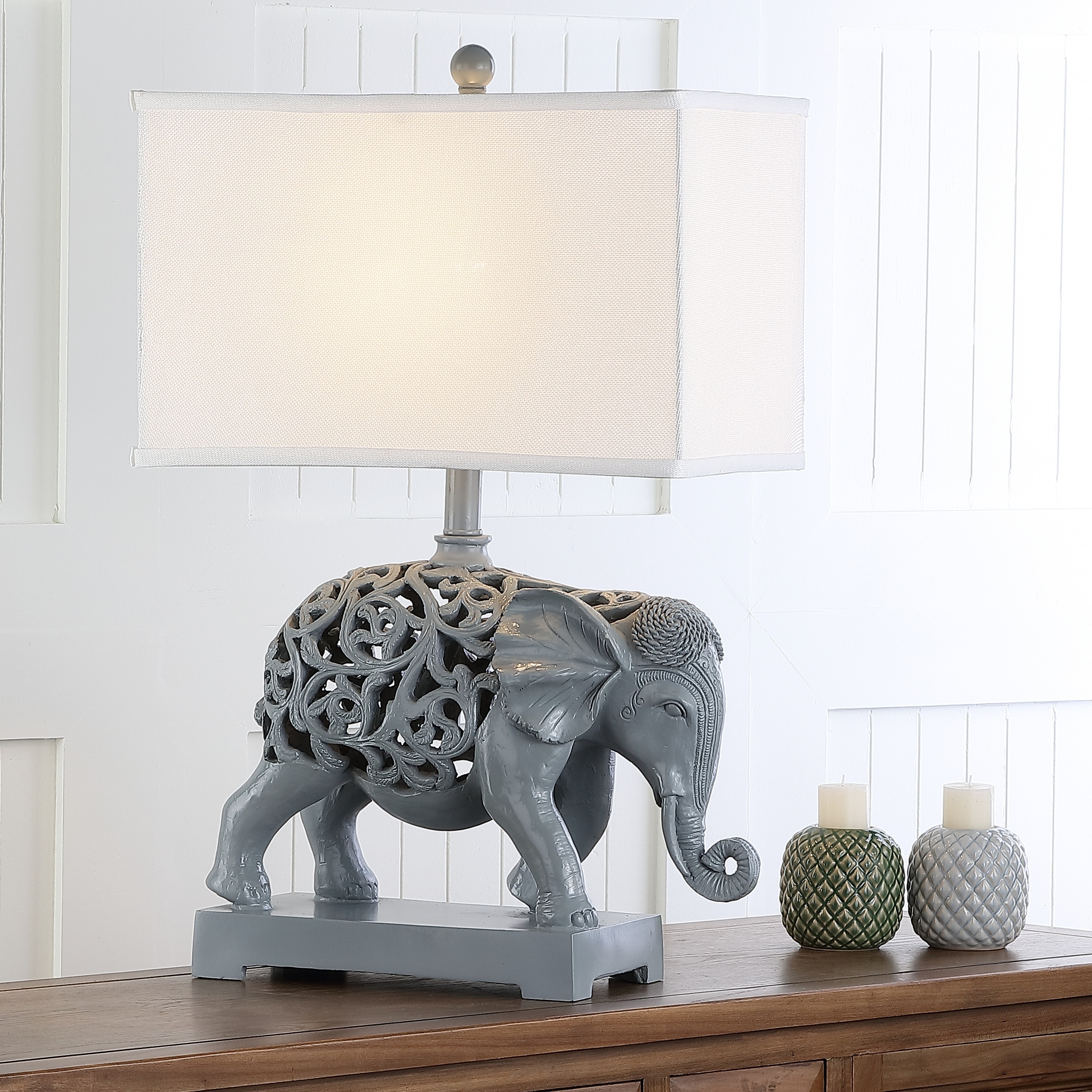 SAFAVIEH Lighting Anoush 26-inch Sculpture Light Grey Table Lamp (Set of 2) - 16"x9"x25.5" - 16Wx9Dx26H