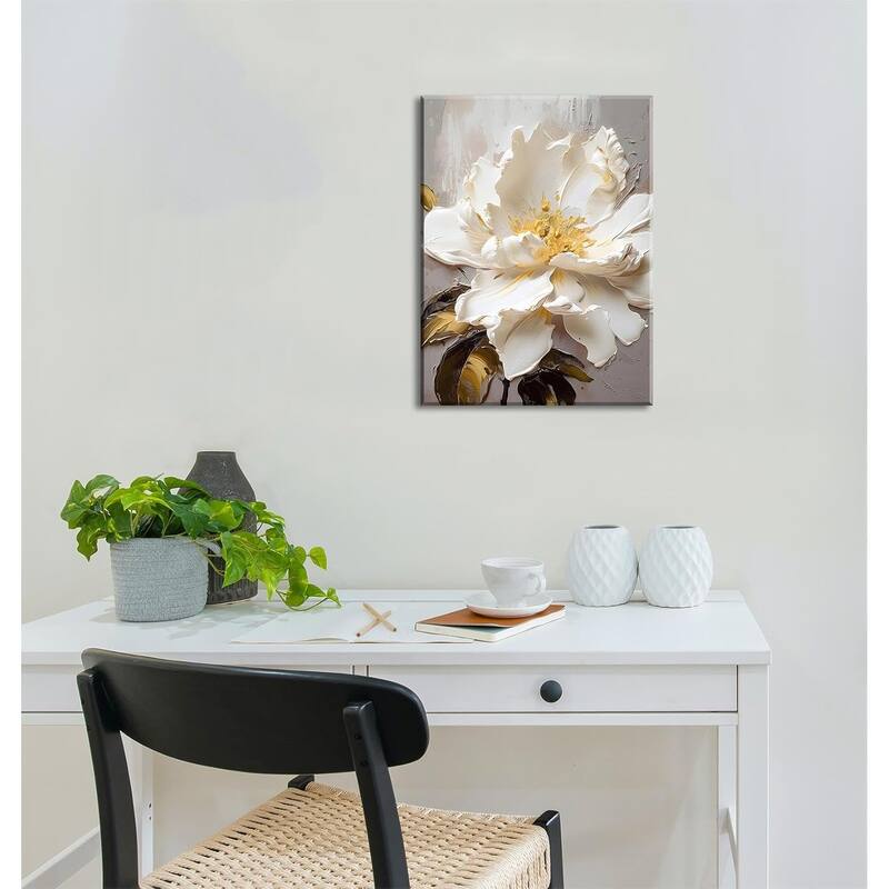 White Elegant Floral Canvas Art Prints Modern
