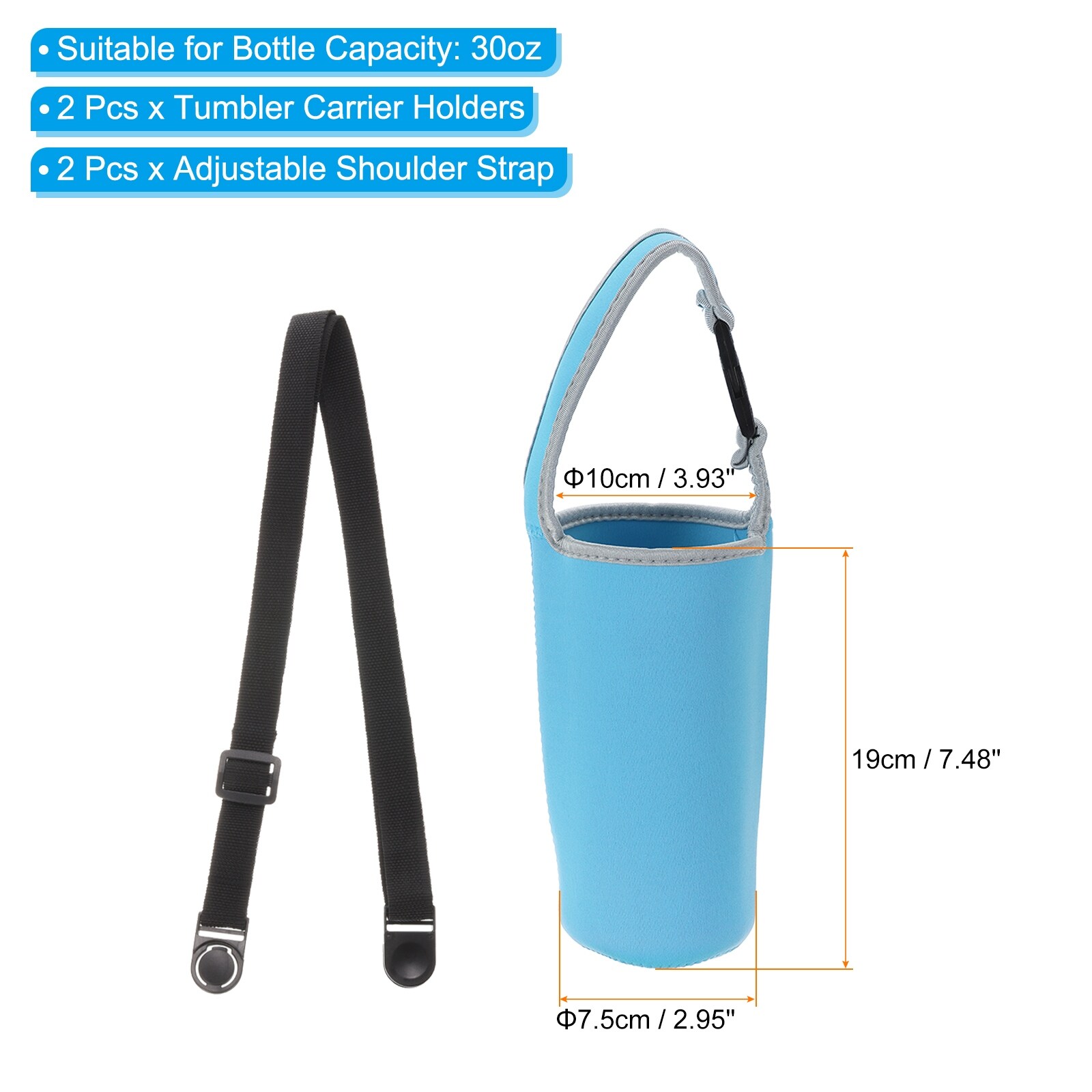 Tumbler Carrier Holders with Shoulder Strap, Reusable Neoprene Insulated Mug Protector - 30oz