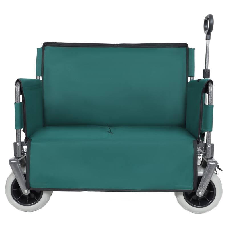 3-in-1 Folding Wagon with Bench Seat - 500lbs Capacity, 9"x4" Beach Tires for Camping & Beach, green