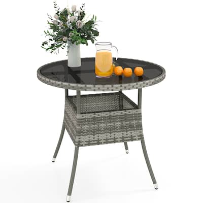 Moasis 4 Person Outdoor Round/Square Bistro Table Patio Glass Tabletop All-Weather Rattan - 31.5"L x 31.5"W x 28.7"H