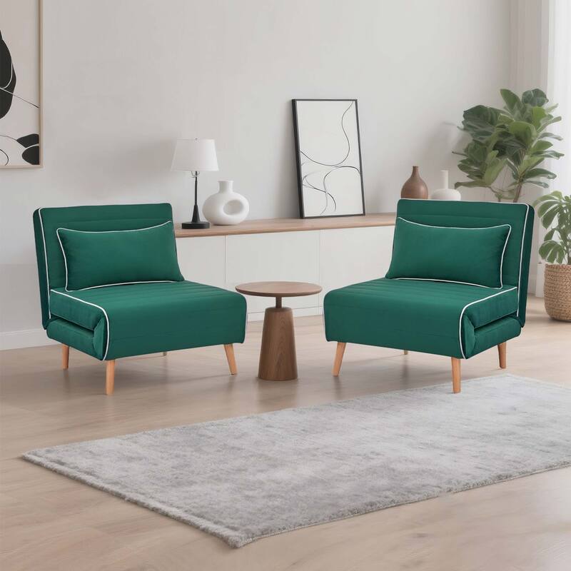 2-Piece Velvet Foldable Sleeper Sofa Chair, Sofa Bed with 3-Position Adjustable Backrest, Quick 10-Second Conversion