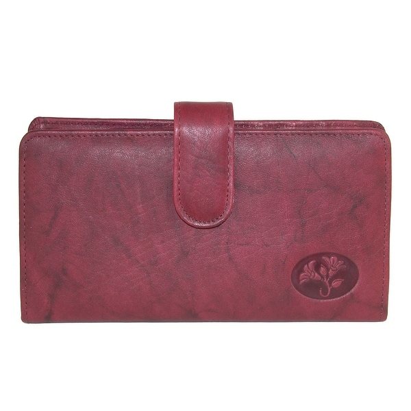 Buxton Women's Leather Slim Floral Embossed Checkbook Cover Wallet - One size