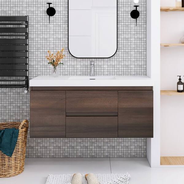 slide 2 of 150, Floating Bathroom Vanity with Integrated Resin Top