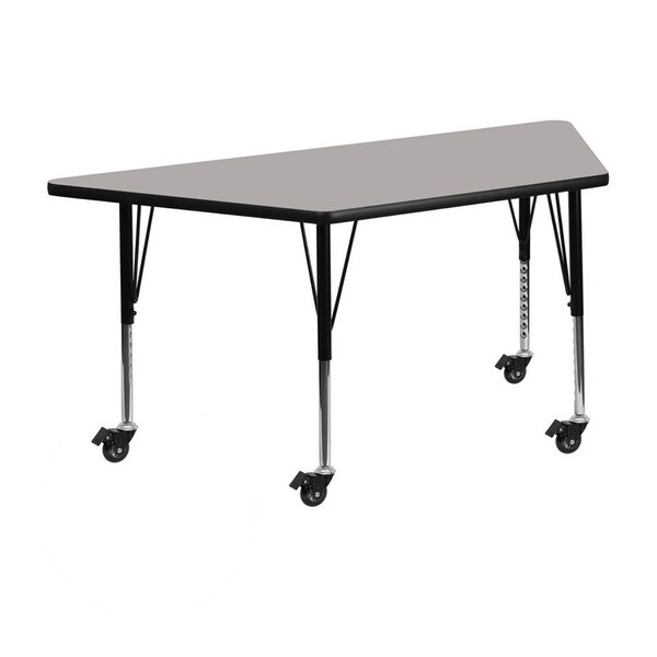 Offex 30"W x 60"L Mobile Trapezoid Activity Table with 1.25" Thick Grey Laminate Top and Height Adjustable Pre-School Legs - N/A