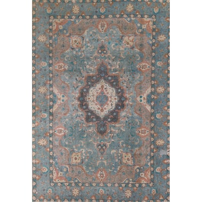 Distressed Blue Tabriz Persian Rug Handmade Wool Carpet - 8'1" x 10'11"