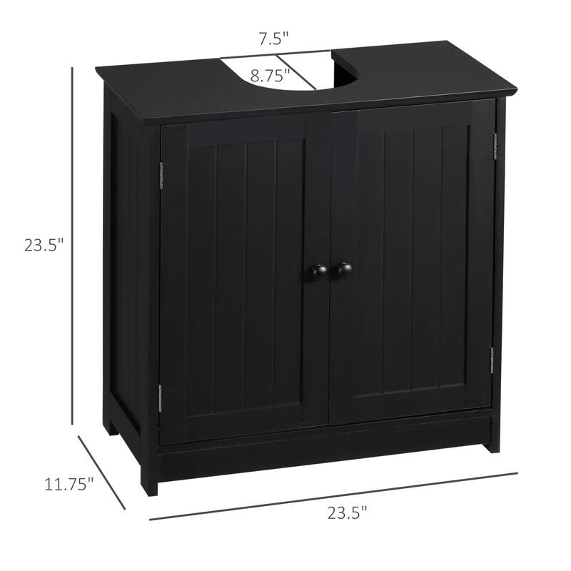 Space-Saving Under Sink Storage Cabinet, Pedestal Sink Vanity with Adjustable Shelf, Black Finish