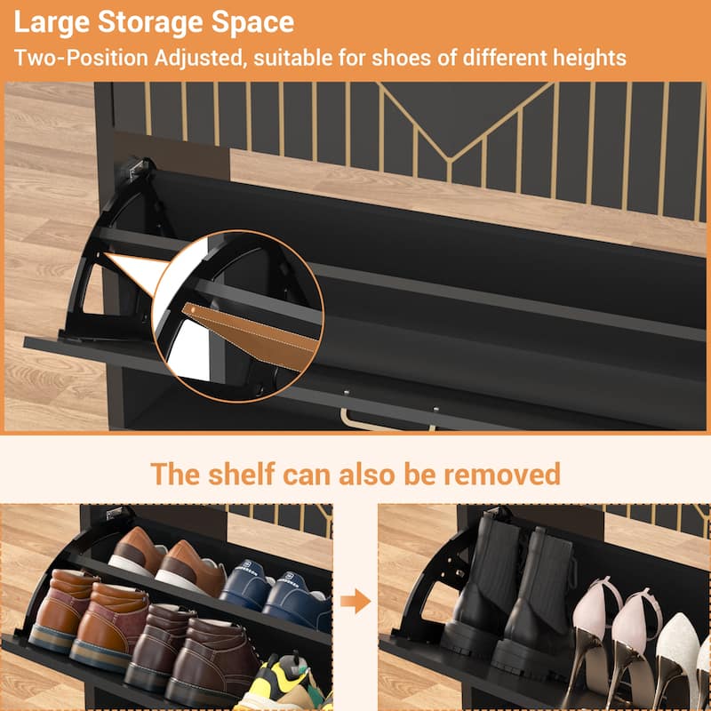 24 Pair Shoe Cabinet with Motion Sensor Light, Space-saving Slim Shoe Storage with 2 Flip Drawers Lighting for Entryway