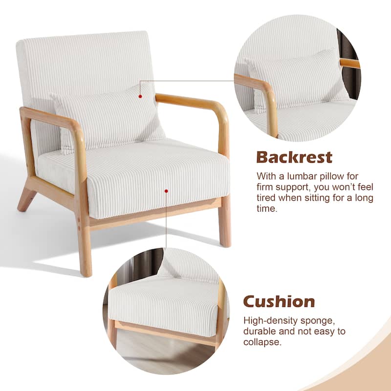 Uixe Modern Solid Wood Upholstered Corduroy Accent Chair - Single