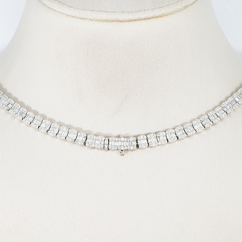 House Of Leon 14K White Gold Graduated Round & Baguette Cut Diamond Tennis Chain 23.70ct