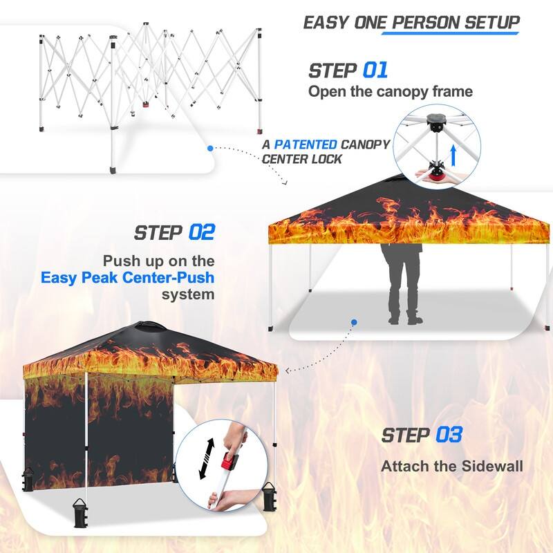 EAGLE PEAK Pop Up Canopy Tent with 1 Sidewall, Easy Setup Event Tent, Outdoor Sun Shade, Instant Canopy 10x10