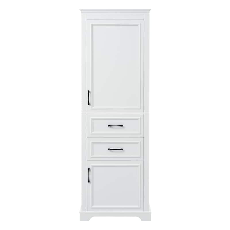 Bathroom Freestanding Storage Cabinet White Tall Cabinet with Adjustable Shelves, Black Handles and Anti-Tipping Design聽