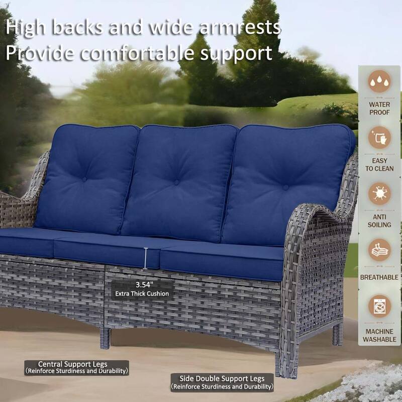 Gray Rattan Outdoor Patio Conversation Sets with Swivel Rocker Chairs