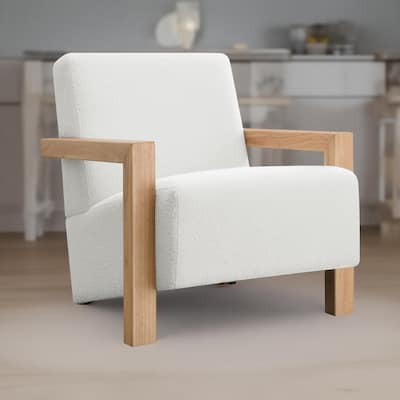 Fitz Accent Chair, Soft Ivory Boucle Cushions, Natural Brown Wood