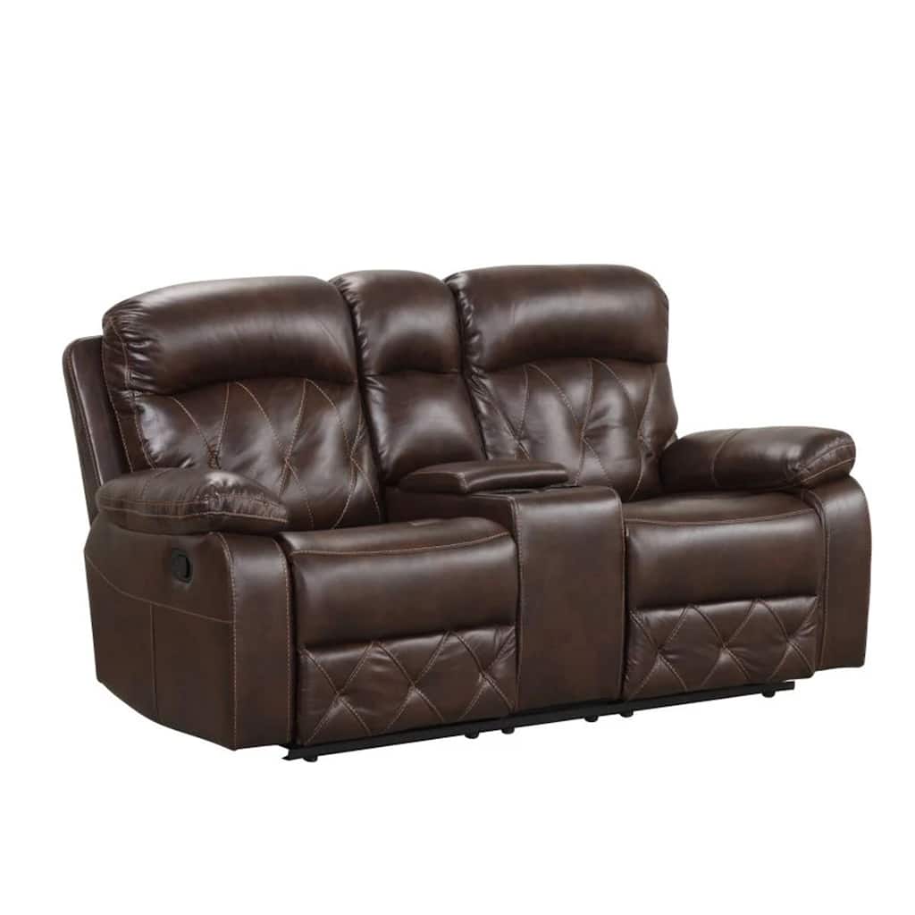 Kesy Manual Recliner Loveseat, Pillow Top Arms, Brown Faux Leather