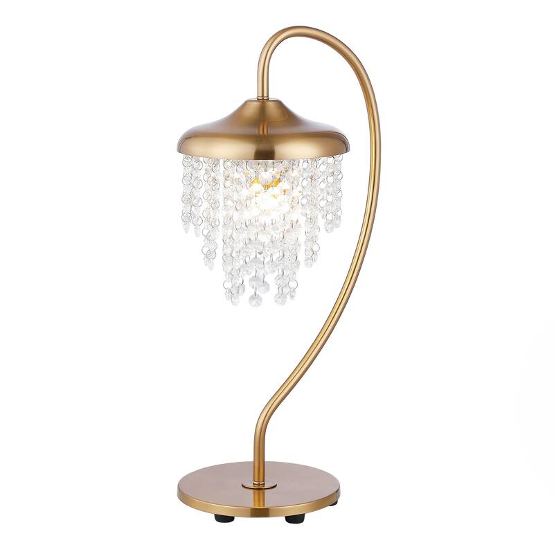 21" Modern Gold Crystal Arched Table Lamp with Dimmable Switch
