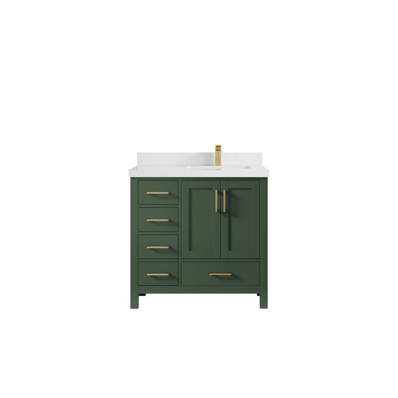 Willow Collections 36 in. W x 22 in. D Malibu Right Offset Sink Bathroom Vanity with Countertop - 2" White Quartz - Lafayette Green