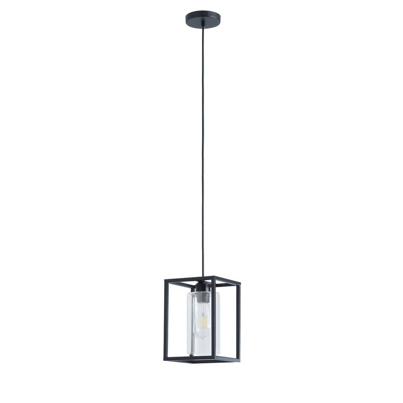 Black 1-Light Rectangular Clear Glass Design Pendant