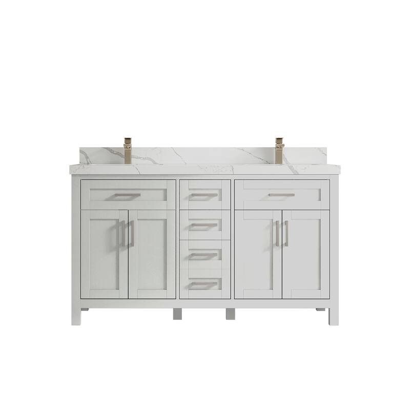 Willow Collections 60 in. W x 22 in. D Cambridge Double Sink Bathroom Vanity with Countertop - 2" Calacatta Laza - Coventry Gray