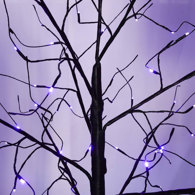 3 Pac Halloween Spooky Tree with Purple Lights, 4FT 5FT and 6FT, Lighted Black Tree for Halloween Decoration