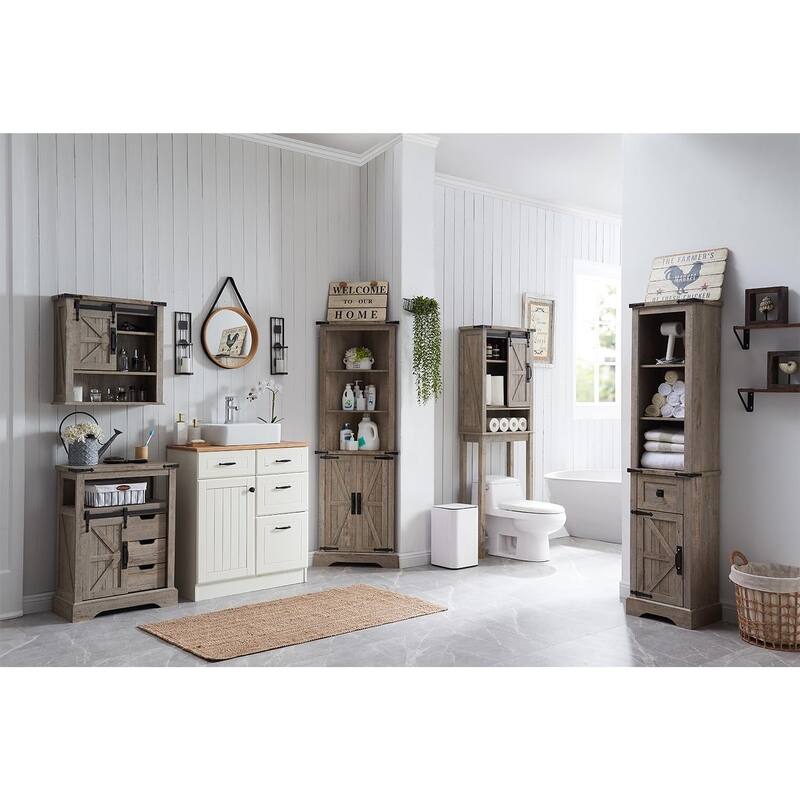 Farmhouse Slim Bathroom Storage Cabinet, 68" Tall Storage Cabinet