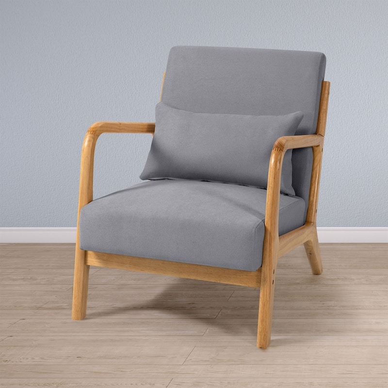 Linen Accent Chair Set of 1 Chairs Included with Solid Wood Armrest and Feet
