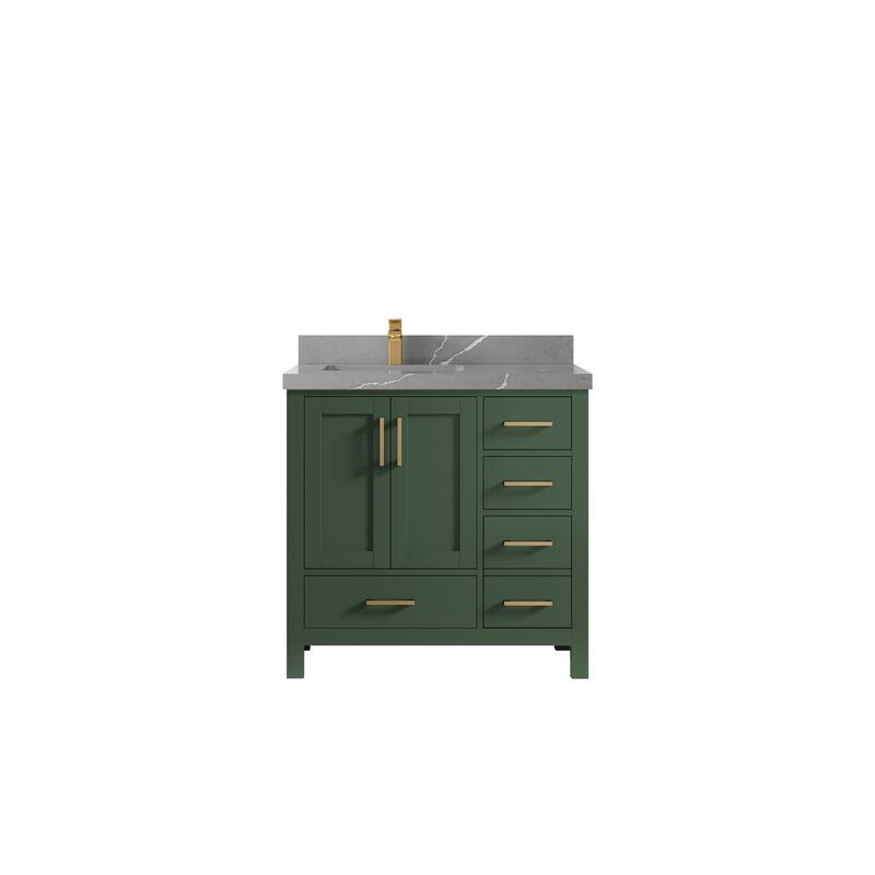 Willow Collections 36 in. W x 22 in. D Malibu Left Offset Sink Bathroom Vanity with Countertop - 2" Piatra Gray - Lafayette Green