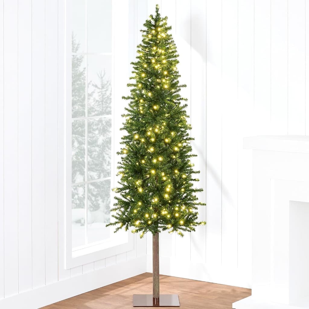 6ft Christmas Tree with Warm LED Lights Prelit & Metal Stand