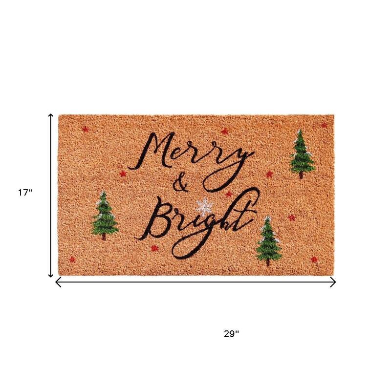 HomeRoots 17" X 29" Brown Black And Green Christmas Merry and Bright Outdoor Coir Door Mat - 17.00' X '29.00