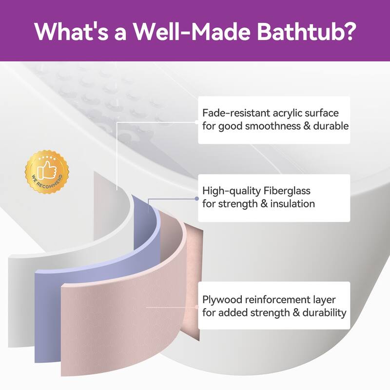 HOROW 47 x 26.8 Inch Soaking Bathtub with Side Drain White with Matte Black Trim