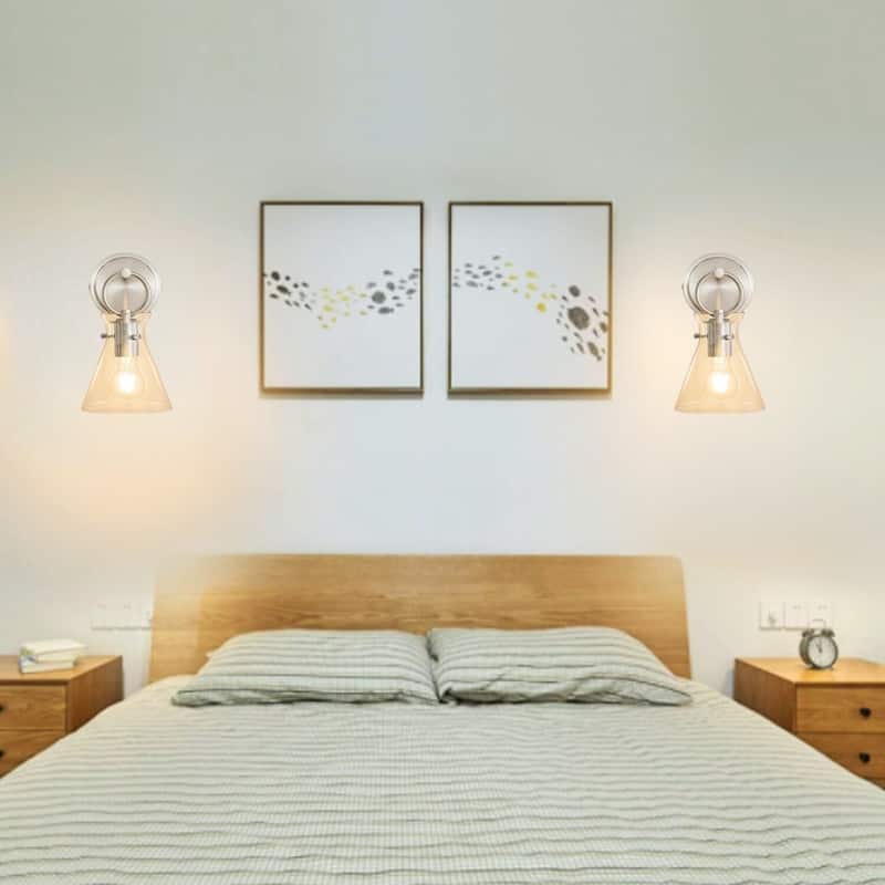 1 Pack bulb light brushed nickel wall sconce glass, metal wall light