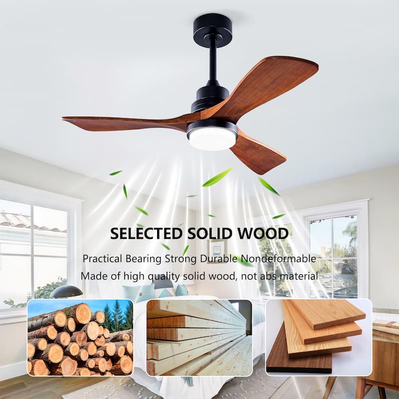 Sofucor 42"/48"/ 52"/60"Noiseless Walnut Wood Ceiling Fan with Remote Control, Integrated Light Optional