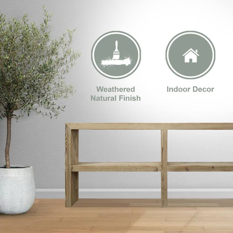 Long Waterfall Console with Double Shelves Weathered Natural Approx 87 inches