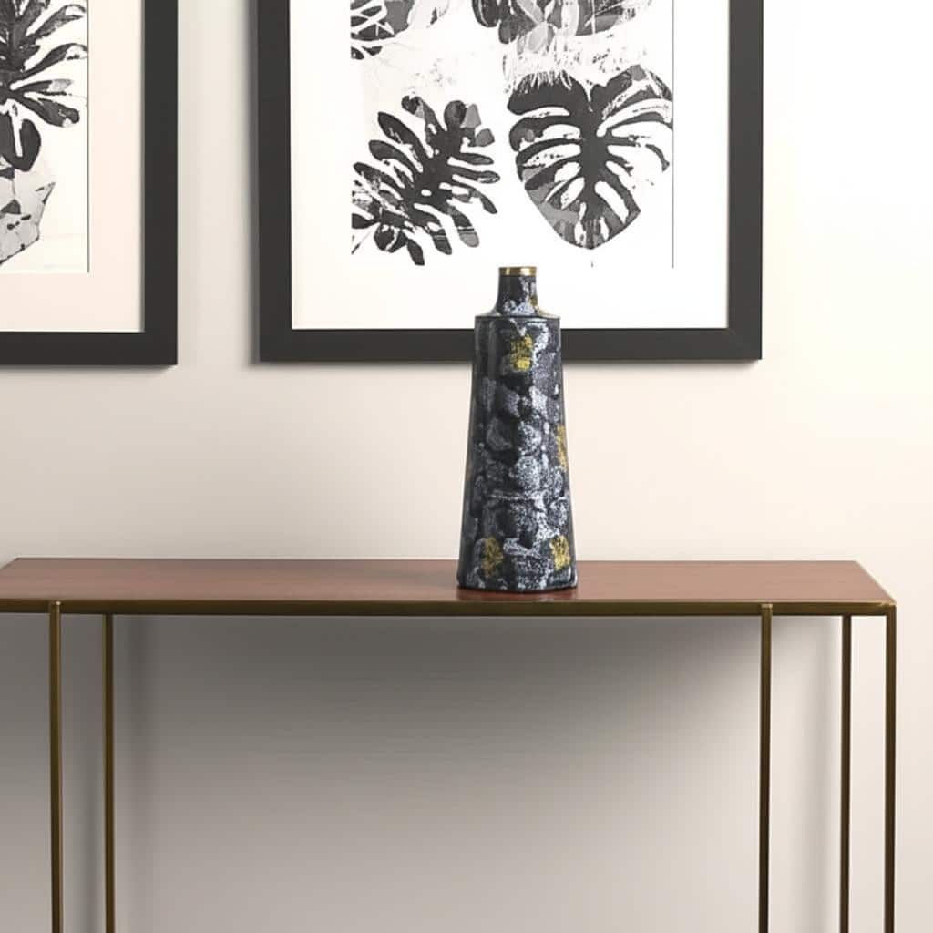 14" Blue And Gold Abstract Bud Glass Table Vase - 6.30