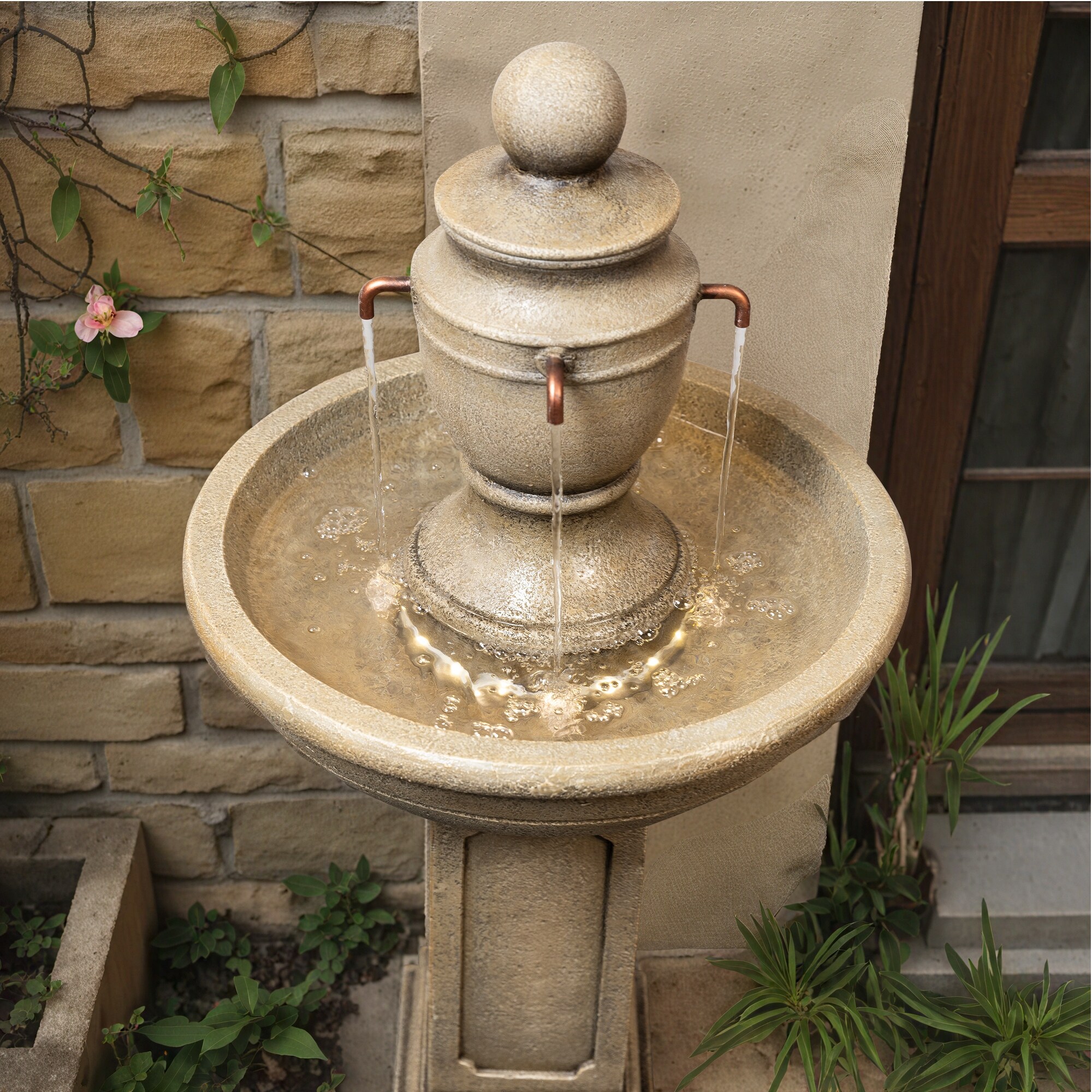 2-Tier Water Fountain, Outdoor, Sand Stone Look with Pump for Home