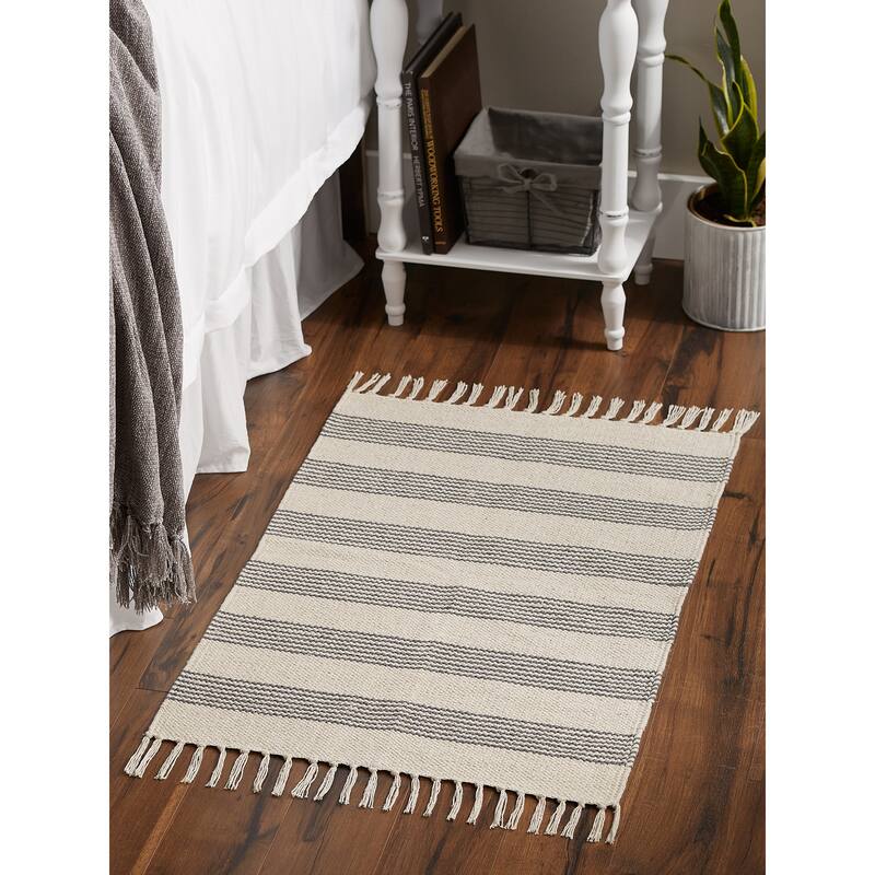 DII Black Ticking Stripe Hand-Loomed Rug 2x3 Ft - 24.0 In. L X 36.0 In. W X 0.2 In. H