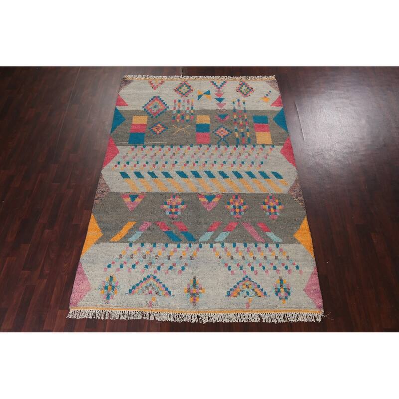 Tribal Moroccan Oriental Area Rug Wool Hand-knotted Living Room Carpet - 6'11" x 10'5"