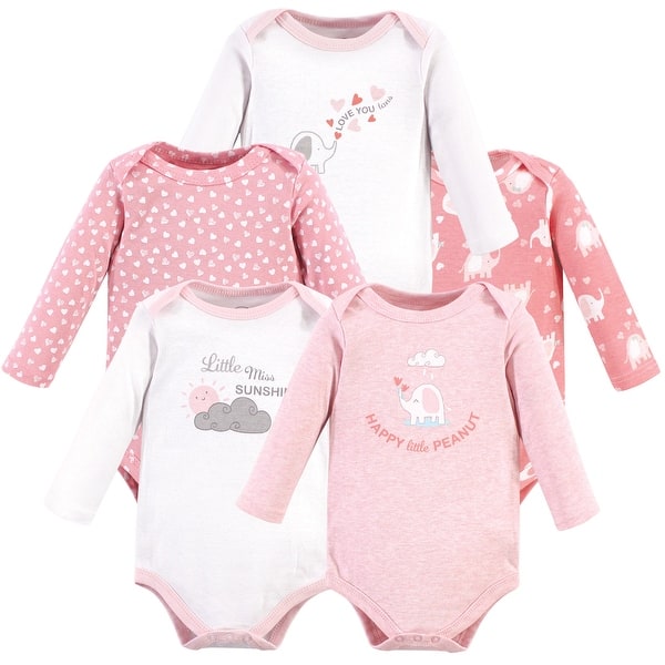 slide 1 of 1, Luvable Friends Baby Girl Cotton Long-Sleeve Bodysuits, Girl Basic Elephant 0-3 Months - Girl Basic Elephant