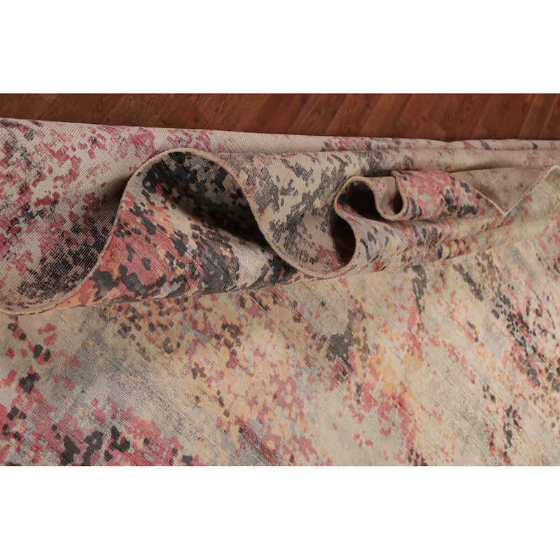 Modern Abstract Indian Rug Hand-Knotted Oriental Wool Carpet - 8'11"x 11'11"