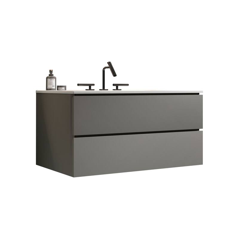 GDFStudio - Coralie Modern Floating Bathroom Vanity with Integrated Ceramic Sink and Soft-Close Storage